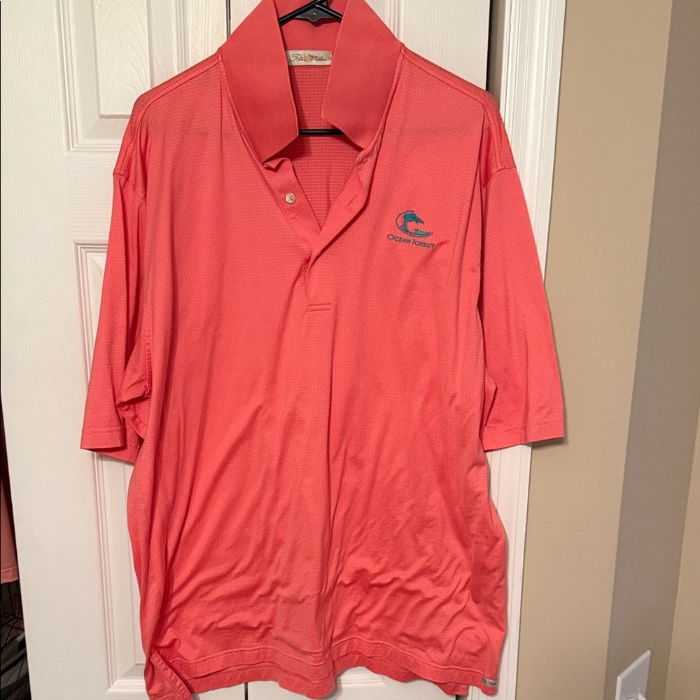 Ocean Forest Sea Island GA Peter Millar Men's Polo Shirt in Coral